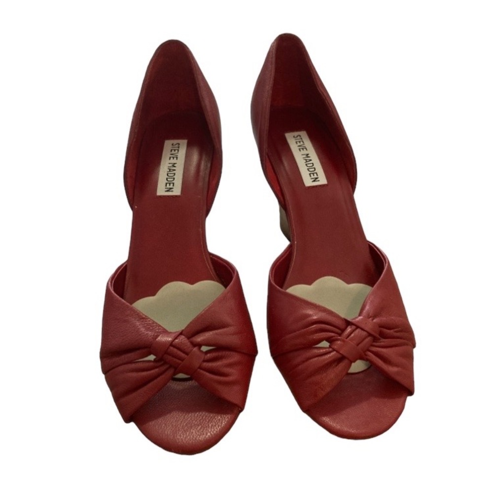 Steve Madden Pinest Red Leather Peep Toe Wedge Heel, Sz 8.5